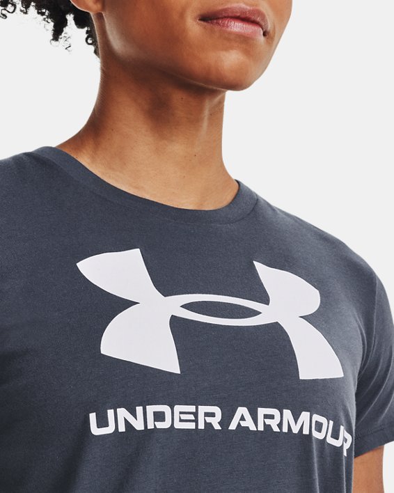 เสื้อแขนสั้น UA Sportstyle Graphic สำหรับผู้หญิง in Gray image number 3
